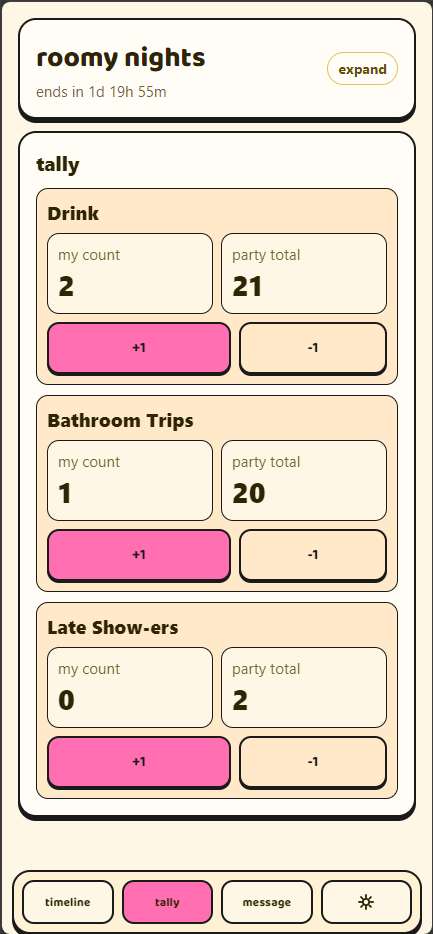 Roomy tally page example